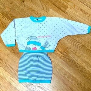 VINTAGE 80s Carter’s two piece Snowman Skirt and Sweatshirt 6 Cotton Blend